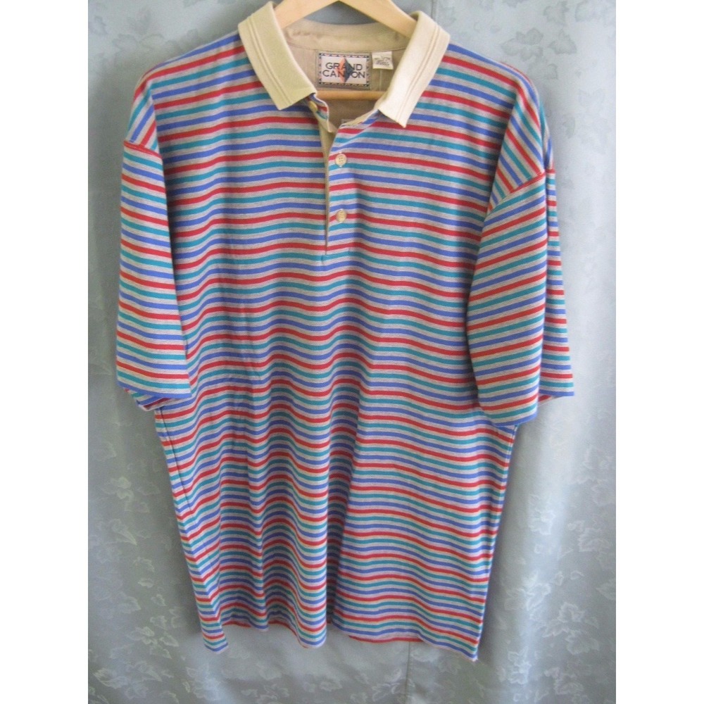 NOS 90's Grand Canyon Brand Striped Polo Shirt Size Large NWT
